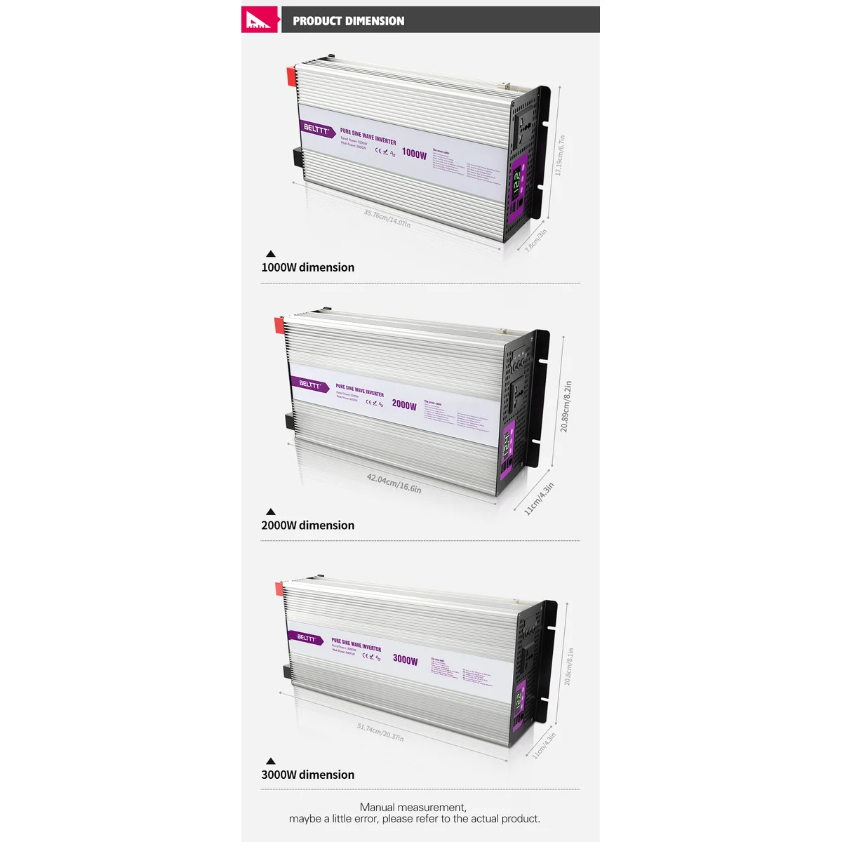 Product image for BELTTT 3000W Pure Sine Wave Inverter