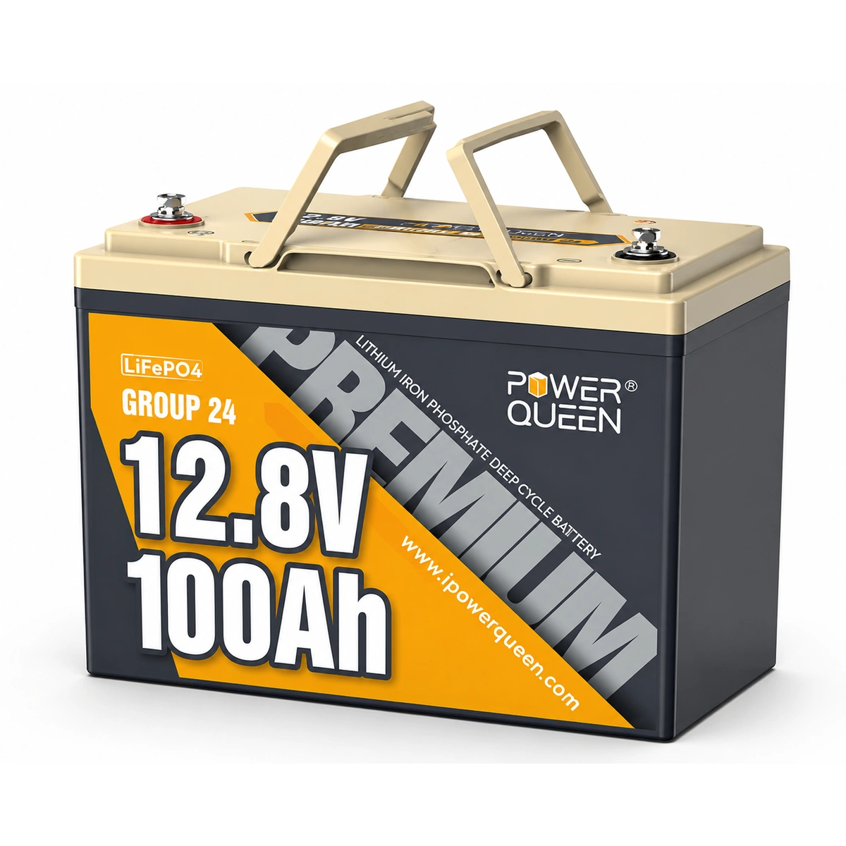 Product image for Power Queen 12V 100Ah LiFePO4 Battery Group 24, Lithium Deep Cycles Battery, Built-in 100A BMS, Up to 15000 Deep Cycles, Perfect for RV, Marine, Off-Grid Cabin