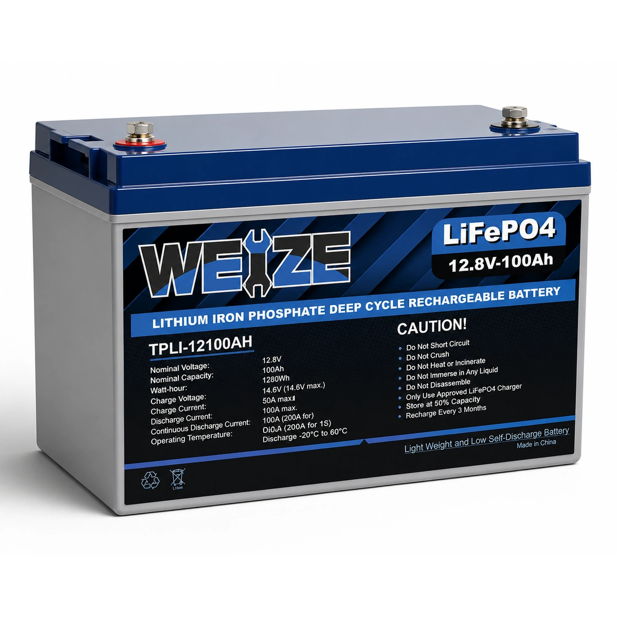 Product image for Weize 12V 100Ah LiFePO4 Lithium Battery, Built-in Smart BMS, Low Temperature Protection Group 31 Deep Cycle Battery for Trolling Motor, RV, Solar, Marine, Camping and Off Grid Applications